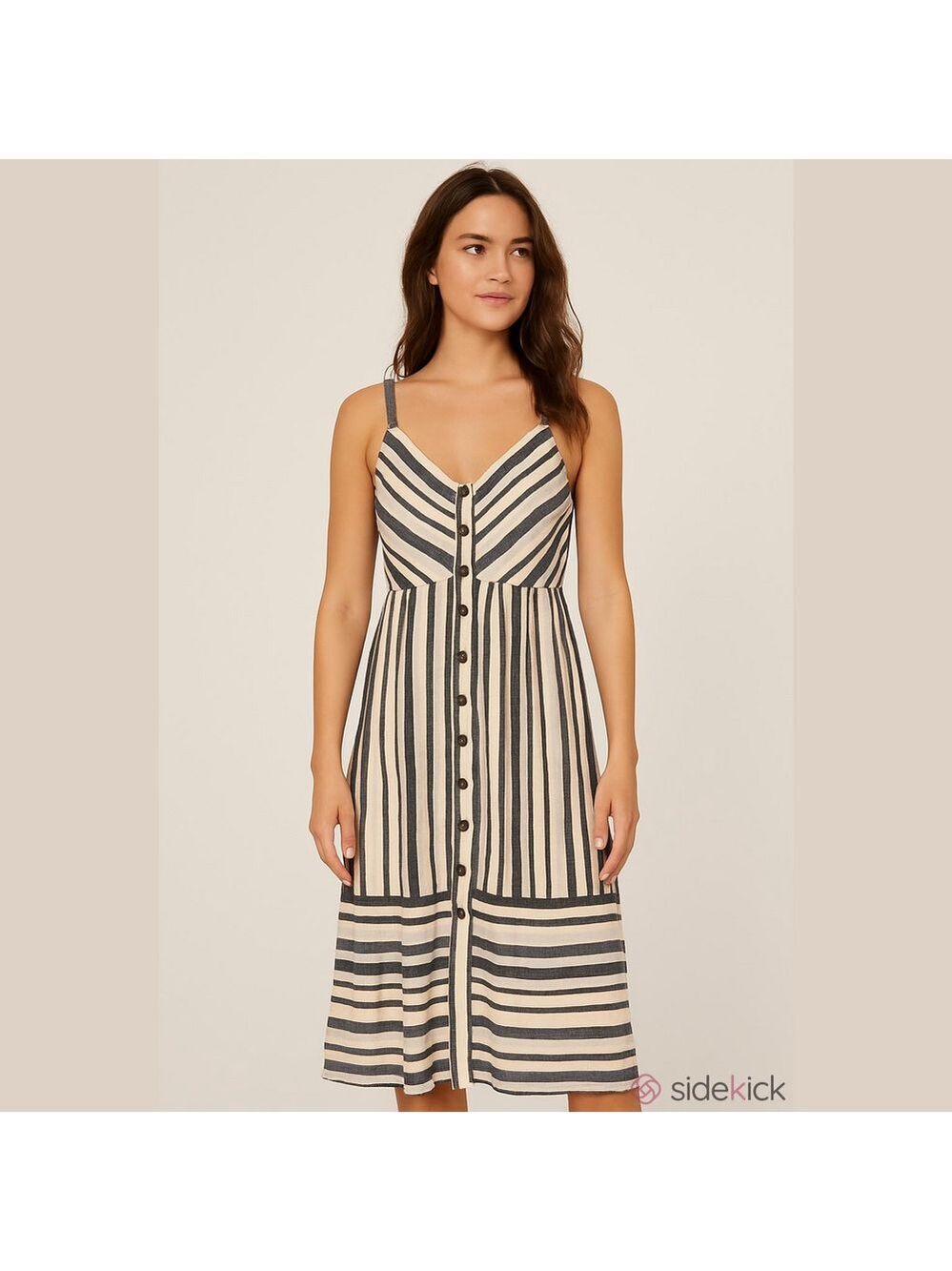 Universal Thread Black and Cream Striped Button-Front Midi Sundress